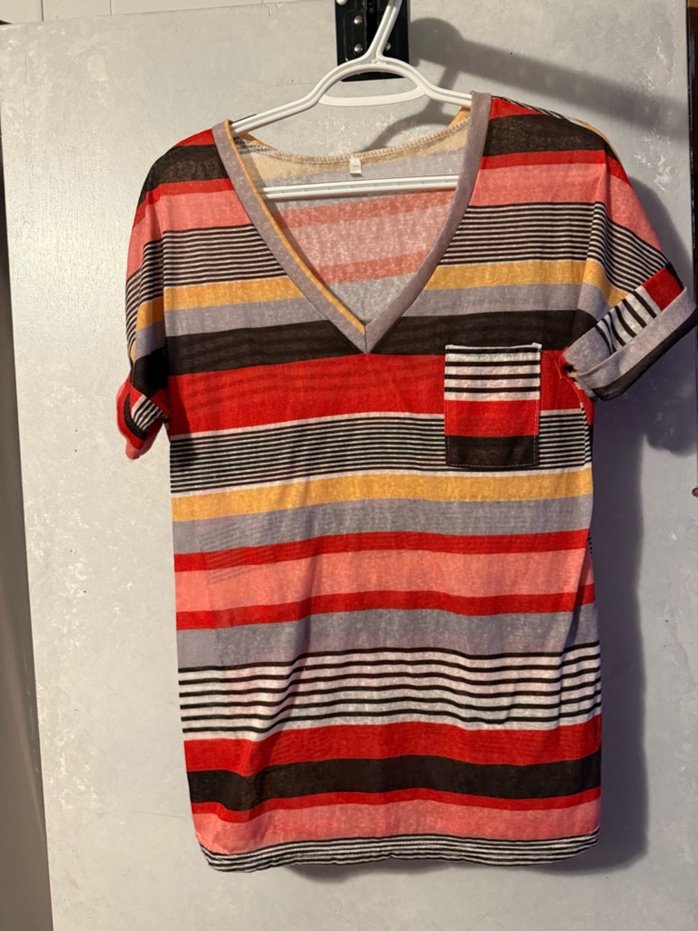 Striped V-Neck Pocket Tee
